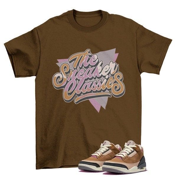 Classics Jordan 3 Archaeo Brown Matching Sneaker T-Shirt The unisex soft-style t-shirt puts a new spin on casual comfort. Made from very soft materials, this tee is 100% cotton for solid colors. Heather colors and sports grey include polyester. The shoulders have twill tape for improved durability. There are no side seams. The collar is made with ribbed knitting to prevent curling damage. \n.: 100% Ringspun cotton (fiber content may vary for different colors)\n.: Light fabric (4.5 oz/yd² (153 g/mn.: Eurofit\n.: Tear-away label\n.: Runs true to size Our custom designs are printed on Gildan t-shirts/sweatshirts. This is a custom item. We do not start production on this item until you make your purchase. *Please message us before leaving a negative review so we can fix the issue. Thanks! **PL Jordan 3 Archaeo Brown, Unique Sneakers, Jordan 8, Sneaker Match Tees, Sneaker Tee, Matching Jordans, Air Jordan 3, Jordan 3, Jordan 1 Mid