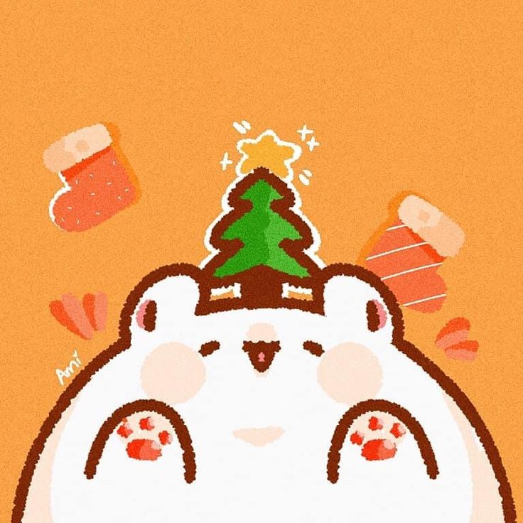 a polar bear with a christmas tree on its head