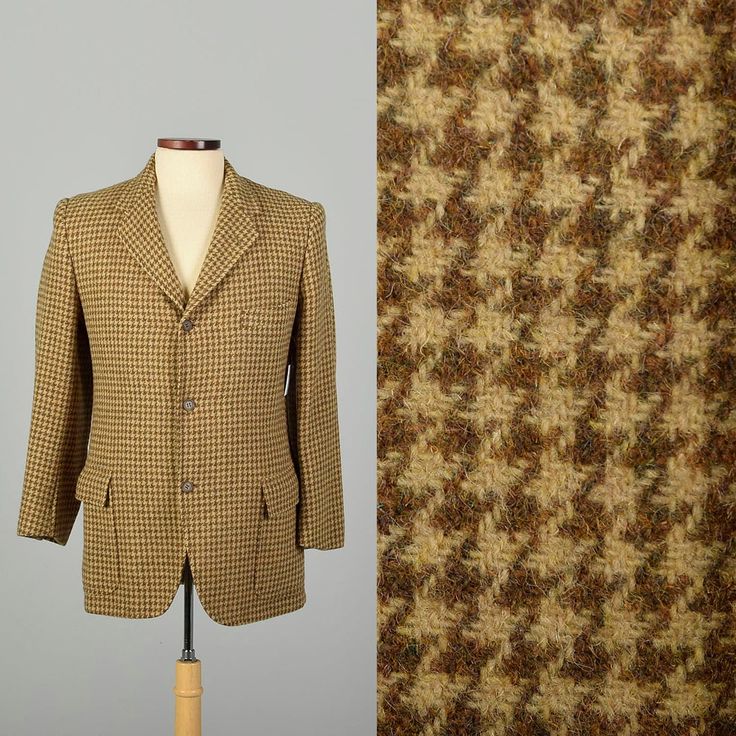 "This listing is for one jacket from Brooks Bros. The textile is a tan and beige houndstooth wool tweed with a 3 roll 2 button set up. This blazer is a very smartly tailored piece a world class maker. Condition: Very Good  Condition Details: The interior of the jacket has a small pen stain near an inner pocket and some wear near the neck. The exterior of the jacket has no visible flaws. Size Marked: Unmarked Approximate Size: XS **Please Check Measurements to be Sure! Textile: Unmarked, wool  Li Brown Houndstooth Tweed Jacket For Business, Brown Houndstooth Sport Coat With Notch Lapel, Vintage Beige Sport Coat For Work, Vintage Brown Tweed Jacket With Welt Pockets, Vintage Brown Tweed Jacket, Retro Brown Tweed Blazer, Vintage Houndstooth Outerwear With Notch Lapel, Brown Wool Sport Coat With Houndstooth Pattern, Vintage Tailored Brown Tweed Jacket