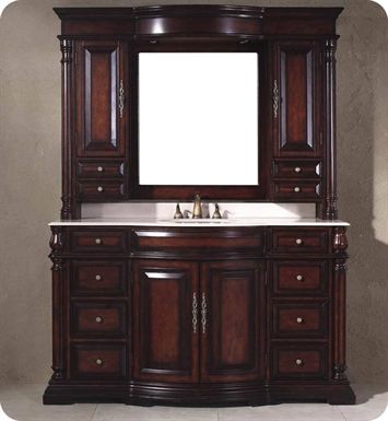 a bathroom vanity with a mirror above it