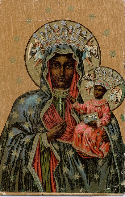 an old painting of a woman holding a baby in her arms and wearing a crown