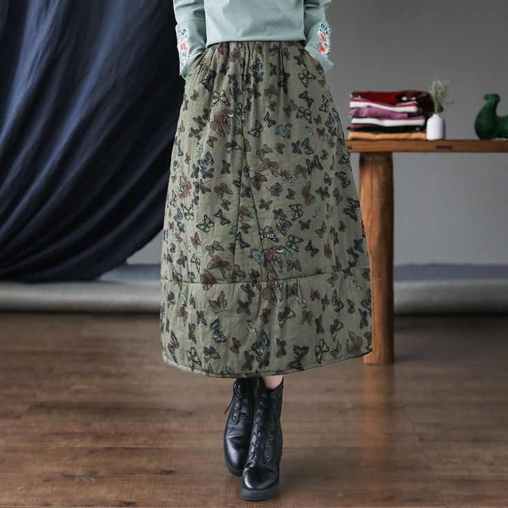 Details: Gender: Women Item Type: Skirt Material: Cotton Linen Season: Spring, Autumn, Winter Pattern: Print Style: Casual, Loose, Retro Waist Type: Elastic Waist Size: One Size Waist: 66.00 - 106.00 cm/ 25.98 - 41.73 " Length: 81.00 cm/ 31.89 " Hip: 136.00 cm/ 53.54 " Green Cotton Fall Skirt, Fall Green Cotton Skirt, Winter Green Cotton Skirt, Winter Cotton Relaxed Skirt, Winter Cotton Midi Skirt, Winter Relaxed Cotton Skirt, Winter Non-stretch Green Skirt, Winter Green Non-stretch Skirt, Non-stretch Green Winter Skirt