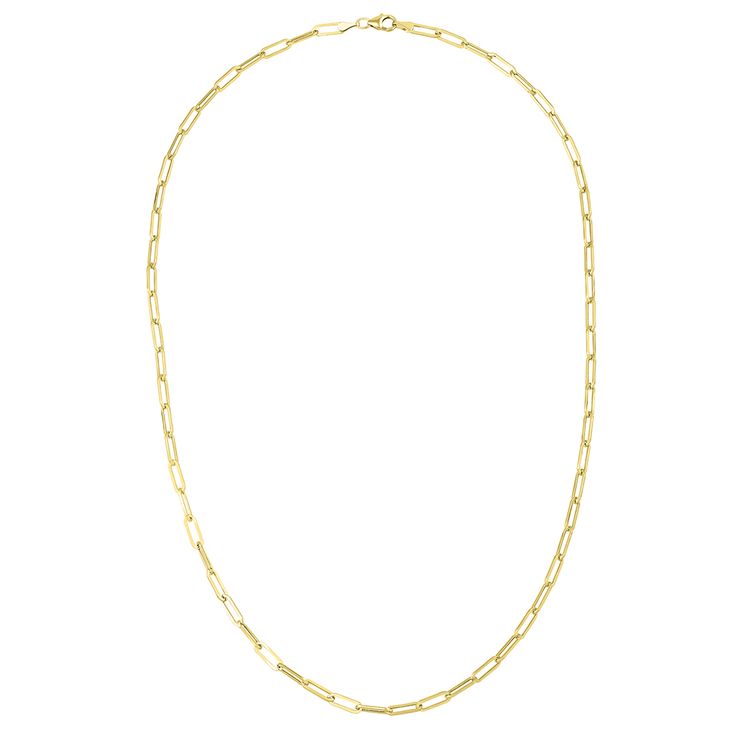 This 18-inch polished paperclip chain necklace features the most iconic link shape. Stylistic in 14K yellow gold, the 3.15-millimeter links lay just right for noticeable noteworthy fashion. Our collection of classic chains lets you mix and match luxe designs for dynamic styles. | Paperclip Chain Necklace | 14K Yellow Gold, | Size 18" | Helzberg Diamonds Classic Link Chain Necklace With Paperclip Design, Classic Link Chain Necklace With Paperclip Detail, Classic Necklace With Rectangular Paperclip Chain, Classic Link Chain Necklace With Paperclip Chain, Yellow Gold Paperclip Chain Necklace With Oval Links, Yellow Gold Oval Link Chain Necklace With Paperclip Chain, Classic Paperclip Chain Link Necklace, Yellow Gold Chain Necklace With Paperclip Chain, 14k Gold Paperclip Link Chain Necklace