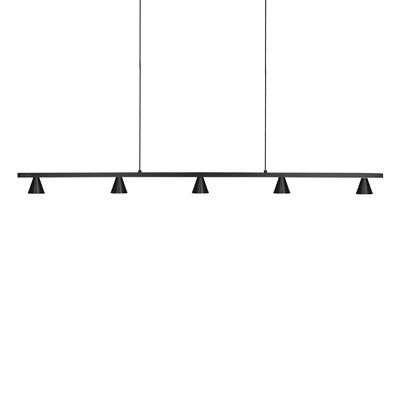 a black and white photo of three lights hanging from a ceiling fixture with one light in the middle