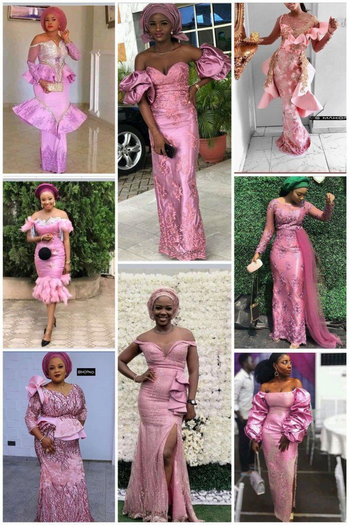 2021 Asoebi Colour Trend: It just might be onion purple – Stylexone Onion Colour, Lace Gown Styles Aso Ebi, Blue And White Outfit, Lace Styles For Wedding, Nigerian Lace Dress, Nigerian Dress Styles, Aso Ebi Lace, Aso Ebi Lace Styles, Nigerian Lace Styles Dress