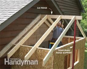 a man standing on top of a roof next to a house under construction with the words handyman above it