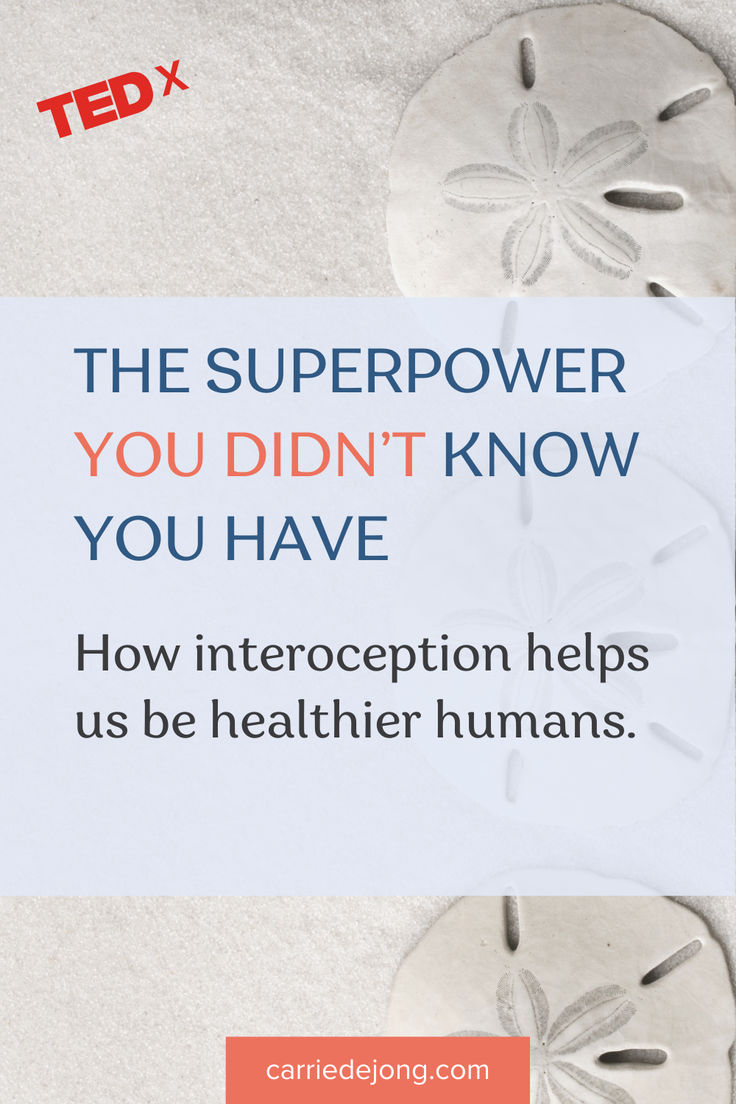 You might not even know about interoception. It's one of our least known (and most important) sensory systems. It's involved in many important aspects of our health and mental health. Interoception helps us take care of our physical needs, regulate our emotions, and know ourselves better. Watch Carrie DeJong's TEDx talk on this important sensory system. #TEDtalk #TEDxTalk #interceptiveawareness #interoception #mentalhealth #emotionalregulation Sensory System, Understanding Emotions, Human Relationship, Emotional Regulation, Physical Wellness, Health Challenge, Health Advice, Neuroscience, Super Powers