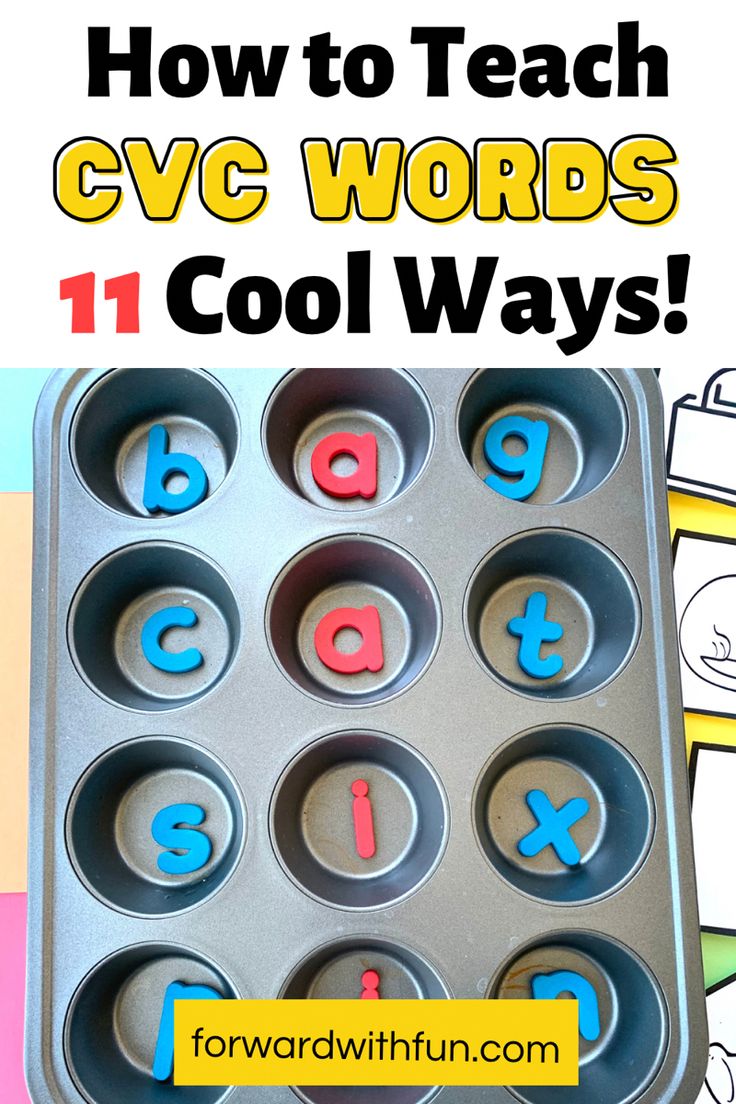 a tray filled with cupcakes and letters that spell out how to teach cvc words