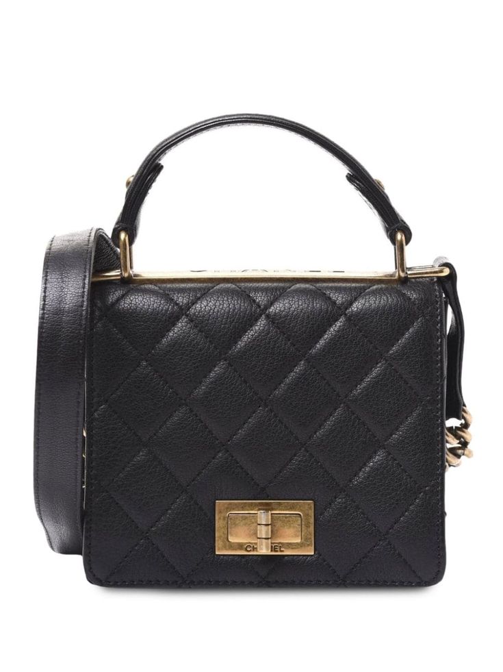 circa 2013 black lambskin diamond quilting single top handle leather and chain-link shoulder strap front flap closure signature Mademoiselle turn-lock fastening main compartment contrast lining gold-tone hardware Condition: GOOD. This previously owned and used item is in good condition with minimal signs of use. This may include fading of material or plating and scratches. Mini Kelly, Classic Flap Bag, Shopping Chanel, Chanel 2, Stylish Shoulder Bag, Handbag Outlet, Diamond Quilt, Ballet Flat Shoes, Classic Flap