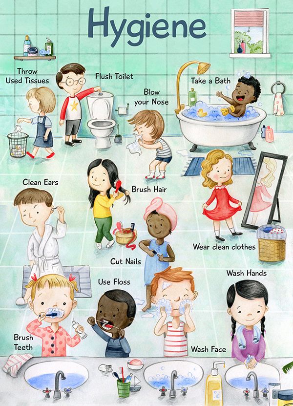 an illustrated poster with many different types of people in the bathroom, including children and adults