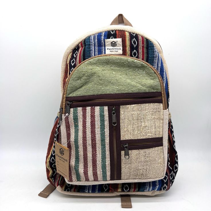 Handmade Hemp Backpack, A Durable And Eco-Friendly Option For Carrying All Your Essentials. This Backpack Is Made From High-Quality Hemp Fiber And Heavy Duty Gheri Cotton Fabric, Known For Its Strength And Durability. Very Sturdy Bag,Also Features A Spacious Interior With Plenty Of Room For Your Books, And Other Daily Necessities. The Adjustable Straps Provide A Comfortable Fit, And The Reinforced Stitching Ensures The Backpack Can Withstand Heavy Use. This Hemp Backpack Is Also Environmentally Multicolor Laptop Bag For Trips, Green Satchel Backpack With Pockets, Multicolor Backpack With Zipper Pocket For Everyday Use, Casual Shoulder Bag With Pockets For Trips, Casual Green Backpack With Multiple Pockets, Casual Backpack With Adjustable Strap For Trips, Casual Rectangular Backpack With Multiple Pockets, Green Backpack For Trips, Casual Rectangular Backpack For Trips