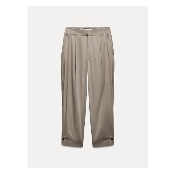 ZARA WOMAN COLLECTIONPants with a mid waist made of cotton blend fabric. Side pockets. Back patch pockets. Front pleat detail. Buttoned hem. Front zip, button, and metallic hook closure. Classic High-waisted Cargo Pants With Welt Pockets, Zara Straight Dress Pants With Pockets, Zara Straight Leg Dress Pants With Pockets, Zara Straight Leg Pants With Welt Pockets, Elegant Straight Leg Bottoms With Cargo Pockets, Zara Business Casual Pants With Pockets, Zara Pants With Pockets For Business Casual, Zara Ankle-length Pants With Side Pockets, Zara Ankle-length Bottoms With Side Pockets