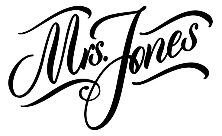 the word mrs jones written in cursive writing on a white background with black ink