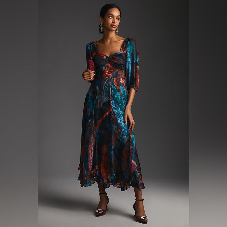 Selling A Nwt Hutch Printed Twist-Front Puff-Sleeve Ruffle-Hem Dress In Blue Motif Color. Bought For A Wedding, But Ended Up Wearing A Different Dress. Greta Dress, Turtleneck Midi Dress, High Low Gown, Colorful Dress, Maxi Dress Cocktail, Different Dresses, Mom Dress, Ruffle Hem Dress, Short Sleeve Mini Dress