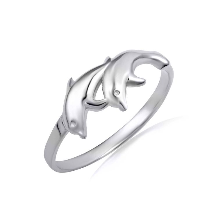 Sterling Silver Dolphins Ocean Ring Factory Direct Jewelry R6333S Embark on a serene journey across the boundless ocean with the enchanting Dolphins Ocean Ring, seamlessly weaving the playful spirit and tranquil essence of the ocean into a piece that tenderly encircles your finger. This meticulously crafted ring, featuring the universally adored dolphin, becomes a manifestation of love, unity, and playful camaraderie, guiding wearers through life's vast oceans with grace and joie de vivre. Symbolically, dolphins speak a language of love, protection, and cooperative joy. As creatures that traverse both the depths and surfaces of the sea, they embody a harmonious balance between the conscious and subconscious, inviting wearers to navigate through life with an empathetic and playful heart. Em Ocean Ring, Dolphin Ring, Language Of Love, Ocean Inspiration, Dolphins, Of Love, Jewelry Watches, Jewelry Rings, Fine Jewelry