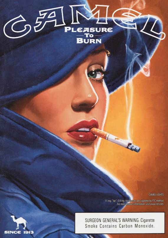 Reproduction Vintage Cigarette Advertisement "Camel - Pleasure to Burn" Size A2: 42cm x 59.4cm Size A3: 29.7cm x 42cm Size A4: 21cm x 29.7cm Digitally Printed using the latest ink technology on 210gsm paper. All posters are sent out rolled in cardboard tubes. Please note the image in the listing is the file that I print from. Please make sure you are happy with the quality before ordering. The image is set to size, and will print as shown. Iklan Vintage, Pin Up Vintage, Plakat Design, Old Advertisements, Retro Advertising, Retro Ads, Foto Vintage, Old Ads, Vintage Advertisement