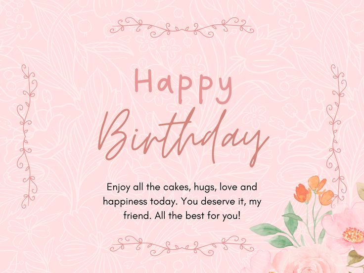 a birthday card with flowers and the words happy birthday written in pink, on a light pink background