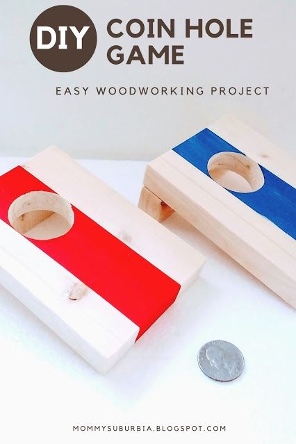 two pieces of wood sitting next to each other with the words diy coin hole game