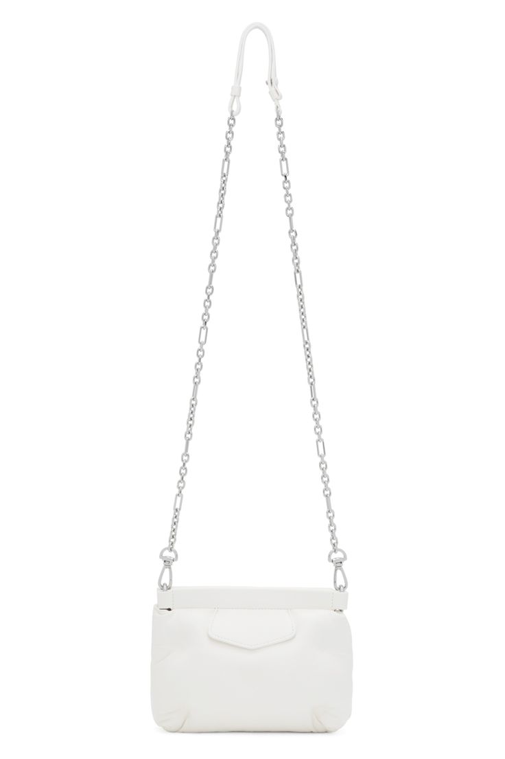 Maison Margiela: White Mini Red Carpet Glam Slam Bag | SSENSE Rectangular Bags With Chain Strap For On-the-go, Rectangular Baguette Bag With Silver-tone Hardware For Shopping, Chic Crossbody Baguette Bag With Palladium Hardware, Everyday Use Clutch Shoulder Bag With Silver-tone Hardware, Chic Rectangular Bucket Bag With Silver-tone Hardware, Chic Bucket Shoulder Bag With Silver-tone Hardware, Chic Tote Bag With Silver-tone Hardware, Everyday Top Handle Box Bag With Silver-tone Hardware, Top Handle Bag With Silver-tone Hardware For Everyday Use