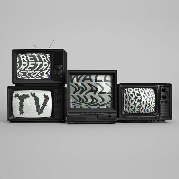 four televisions sitting side by side in front of each other with different designs on them