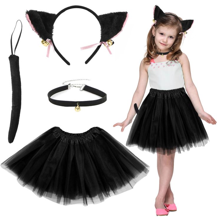 PRICES MAY VARY. PACKAGE LIST - Our cat costume accessories for girls include 1x cat ears headband, 1x bell necklace, 1x 4 layer black tutu with lining and cat tail. Ample and beautiful cat costume set can meet your dress up needs and add more glamour and beauty to you. EXCELLENT CRAFTSMANSHIP - The black tutu of cat costume for girls is made of high quality polyester fibre, which is comfortable and reusable, the tutu is made of three layers of tulle with black lining, and the adorable butterfly Cat Girl Costume, Cat Costume Kids, Cute Cat Costumes, Bell Necklace, Dress Up Party, Costume For Girls, Gatto Carino, Black Tutu, Cat Ears Headband