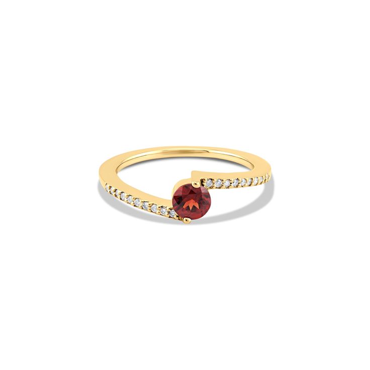 14k Yellow Gold Garnet and Diamond Ring Add a touch of fiery elegance to your jewelry collection with our 14k Yellow Gold Garnet and Diamond Ring. This exquisite piece beautifully combines the deep red of garnet with the sparkling brilliance of diamonds. 14k Yellow Gold Band: Crafted from premium 14k yellow gold, offering a timeless and luxurious look. Natural Genuine Garnet: Features a stunning 5mm natural garnet stone, known for its rich, deep red hue. Sparkling Diamonds: Accented with 20 natu Garnet Rings In Brilliant Cut Fine Jewelry, Garnet Rings With Brilliant Cut In Fine Jewelry Style, Garnet Rings With Brilliant Cut Fine Jewelry, Fine Jewelry Garnet Rings With Brilliant Cut, Garnet Diamond Promise Ring In Yellow Gold, Yellow Gold Garnet Diamond Promise Ring, Red Brilliant Cut Birthstone Ring In 14k Gold, Red Brilliant Cut 14k Gold Birthstone Ring, Elegant Garnet Rings With Brilliant Cut