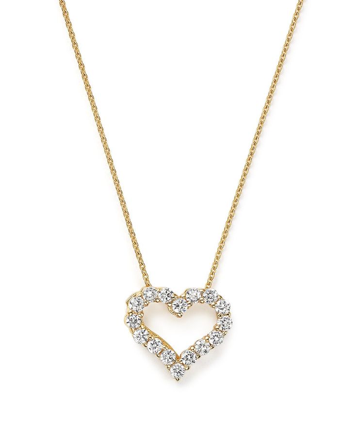 Classic Open Heart Necklace With Brilliant Cut, Yellow Gold Heart Cut Diamond Necklace For Valentine's Day, Classic Necklace With Brilliant Cut Open Heart, Gold Heart-shaped Brilliant Cut Diamond Necklace, Yellow Gold Diamond Necklace With Heart Cut And Charm, Yellow Gold Diamond Necklace With Heart Charm And Cut, Classic Gold Diamond Necklace With Heart Charm, Elegant Prong-set Heart Necklace For Valentine's Day, Elegant Heart Necklace With Prong Setting For Valentine's Day