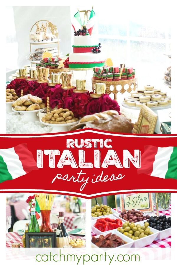 an italian themed party with lots of food