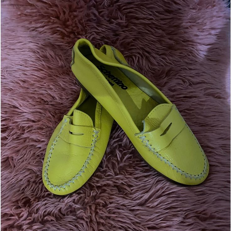 Cute Driving Loafers In Soft Yellow Leather. Never Worn. Just In Time For Spring And Summer! Casual Yellow Slip-on Moccasins, Casual Yellow Closed Toe Loafers, Yellow Round Toe Slip-ons For Spring, Yellow Casual Slip-on Loafers, Casual Yellow Leather Slip-ons, Yellow Slip-on Loafers For Spring, Yellow Flat Loafers For Spring, Yellow Slip-ons For Spring, Casual Yellow Slip-ons For Spring