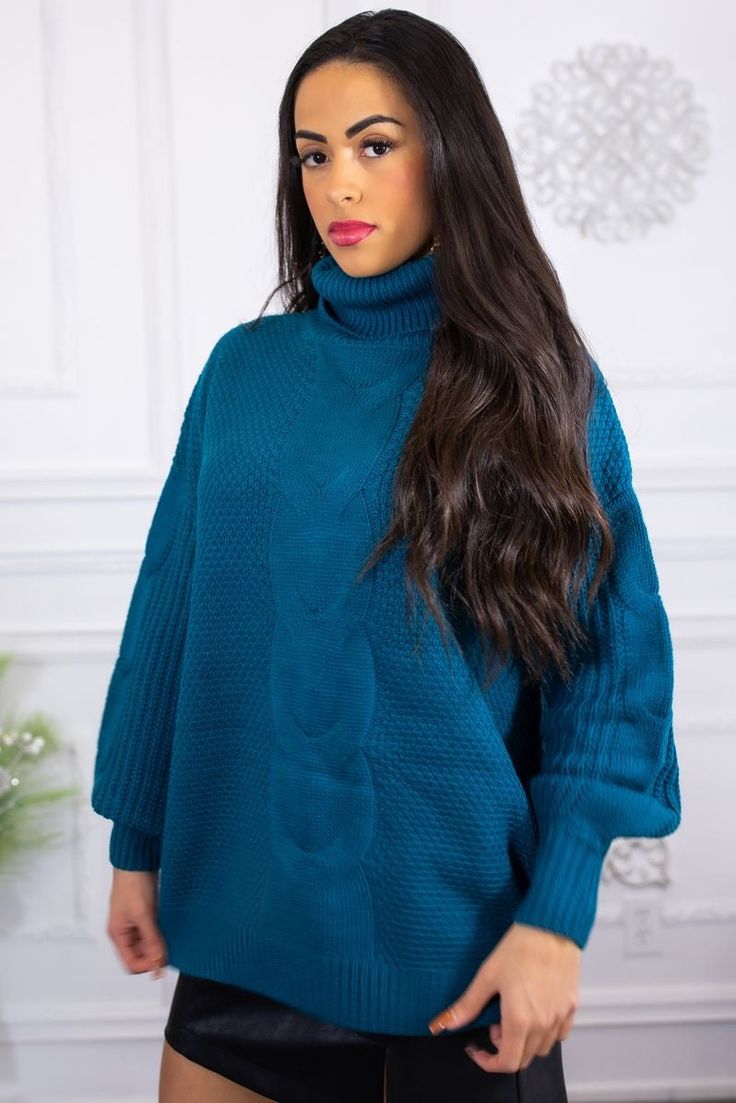 This super cozy sweater is a must have to keep you warm while also stylish Mid weight Cable Knit Loose Fit Balloon Sleeves Chunky turtleneck Long sleeves stunning detail fabric Fits true to size Model is wearing a size small Total body length: 26” chest 50 approximately. 100% Acrylic Chunky Turtleneck, Loose Fit Sweater, Cozy Sweater, Total Body, Balloon Sleeves, Cozy Sweaters, Favorite Jeans, Turtleneck Sweater, Stay Warm