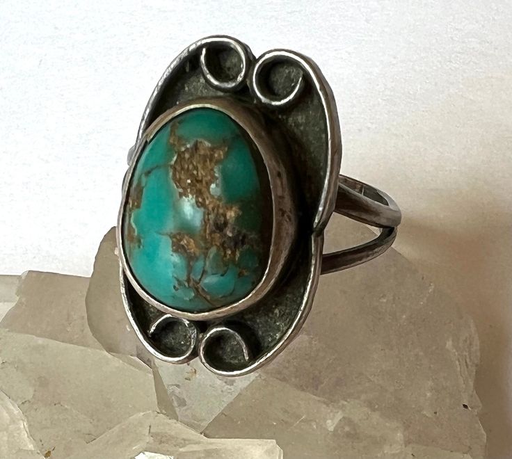 Antique Turquoise Ring With Patina, Vintage Turquoise Ring With Large Oval Stone, Vintage Oval Turquoise Ring With Large Stone, Vintage Handmade Oval Turquoise Ring, Handmade Vintage Oval Turquoise Ring, Handmade Vintage Turquoise Oval Ring, Vintage Untreated Oval Emerald Ring, Vintage Oval Untreated Emerald Ring, Vintage Oval Natural Emerald Ring