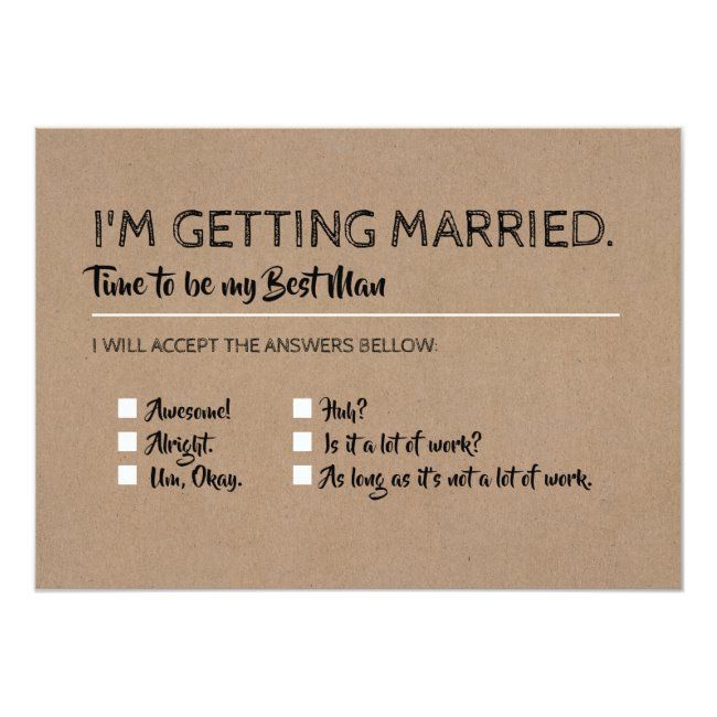 i'm getting married funny to be my best friend card with question marks on it