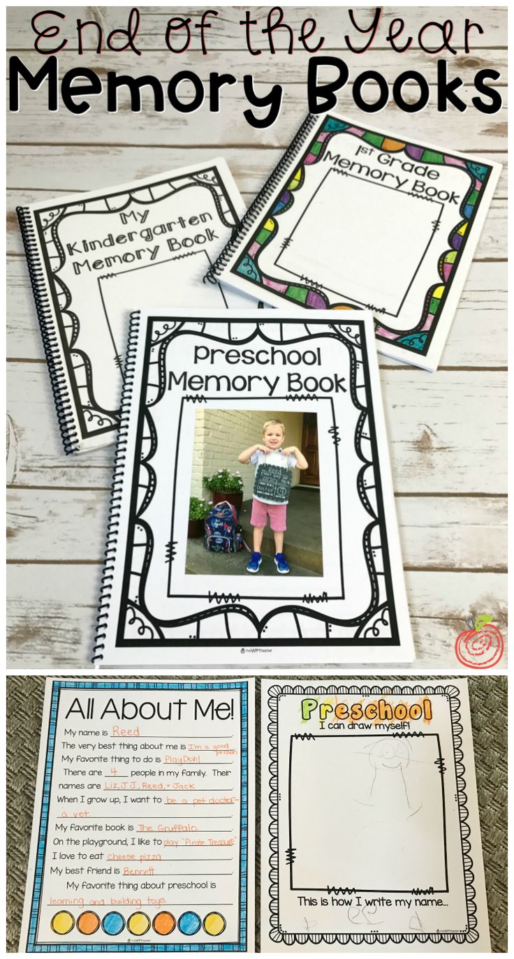 the end of the year memory book is shown with pictures and text on it, along with