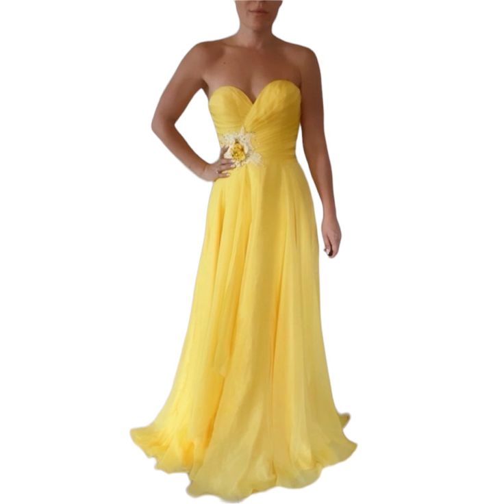 Never Worn Its A Beautiful Gown, That Will Make You Stand Out B24 Yellow Ball Gown For Evening, Yellow Sleeveless Evening Dress For Wedding, Elegant Yellow Ball Gown Dress, Wedding Strapless Floor-length Dress With Lined Bodice, Floor-length Strapless Wedding Dress With Lined Bodice, Elegant Yellow Ball Gown, Elegant Yellow Banquet Dress, Floor-length Strapless Dress For Prom, Yellow Floor-length Ball Gown For Party