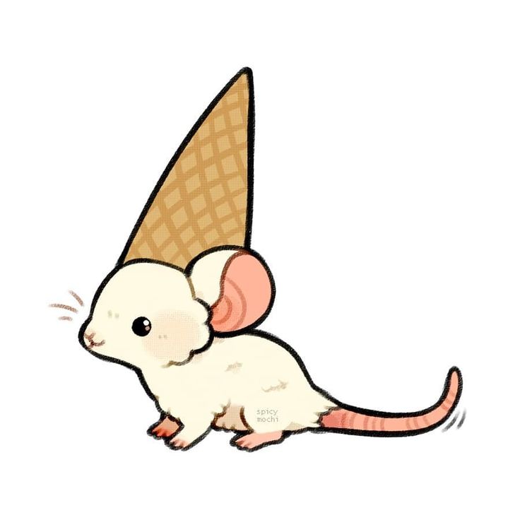 a white mouse with an ice cream cone on its head