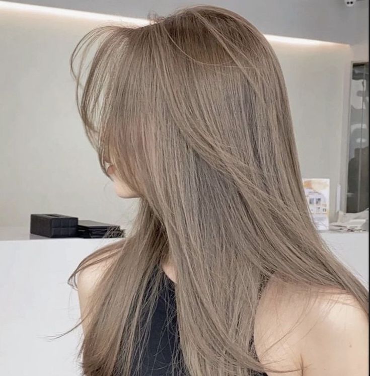 Hair Color Ideas For Asian Highlights, Light Smokey Ash Brown Hair, Ash Taupe Hair Color, Smokey Light Brown Hair, Smoky Beige Hair Color, Smokey Beige Hair Color, Mushroom Hair Color Blonde, Mushroom Color Hair, Light Ash Blonde Hair With Highlights