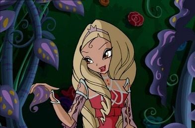 a cartoon girl in a red dress with long blonde hair