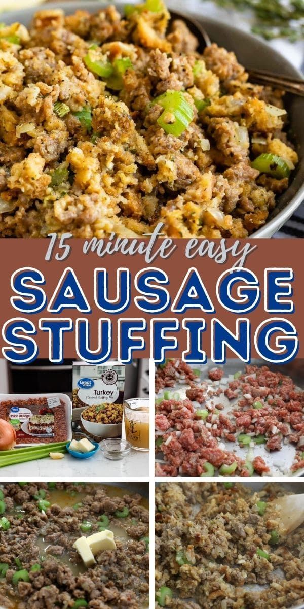 sausage stuffing recipe collage with text overlay