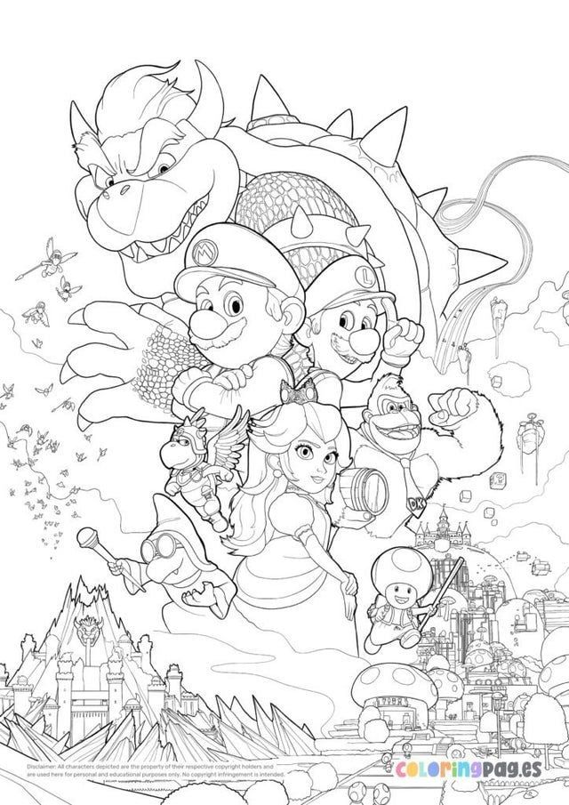 Super Mario Bros. Movie Poster Coloring Page - Coloring Home Pages Super Mario Bros Movie Drawing, Coloring Pages Mario Bros, Super Mario Bros Drawing Ideas, Mario Movie Coloring Pages, Super Mario Coloring Pages Free, Super Mario Bros Drawing, Mario Coloring Pages Free Printable, Mario Bros Drawing, Mario Coloring Sheets