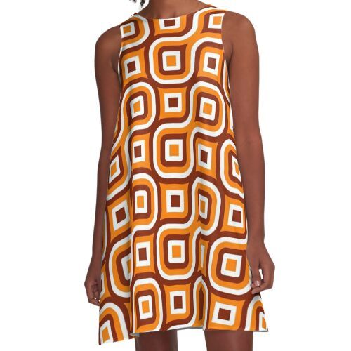 Loose-fit, mid-length sleeveless dress with silky handfeel. Printed on both sides. Machine washable. Size range XS-2XL. Retro A-line Sleeveless Dress, Retro Orange A-line Dresses, Mod Summer Beach Dresses, Summer Mod Beach Dresses, Brown A-line Sleeveless Dress, Summer A-line Dress With Retro Print, Mod Style A-line Dress With Retro Print, Retro Sleeveless Beach Dress, Retro A-line Sleeveless Party Dress