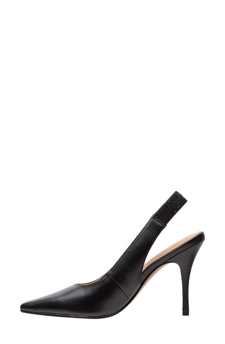 A stretchy slingback strap adds contemporary style and lasting comfort to a striking pump framed by a pointy toe and tapered heel. 3 1/2" heel Cushioned footbed Slip-resistant sole Leather upper/synthetic lining/rubber sole Imported Fitted Synthetic Slingback Pumps With 4-inch Heel, Synthetic Slingback Heels With 4-inch Heel, Medium Width High Heel Slingback Pumps, Slingback Pumps With 4-inch Heel For Evening, Medium Width Slingback Pumps With 4-inch Heel For Evening, Medium Width Slingback Pumps With Heel Strap For Evening, Pointed Toe Synthetic Slingback Sandals With Heel Strap, Elegant Synthetic Slingback Sandals With 4-inch Heel, Sleek Medium Width Slingback Heels