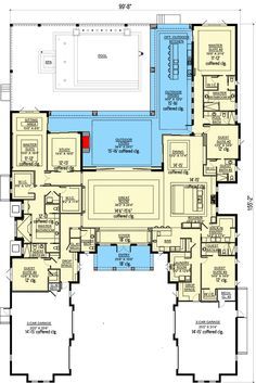 the floor plan for this house shows an indoor swimming pool, and several separate rooms