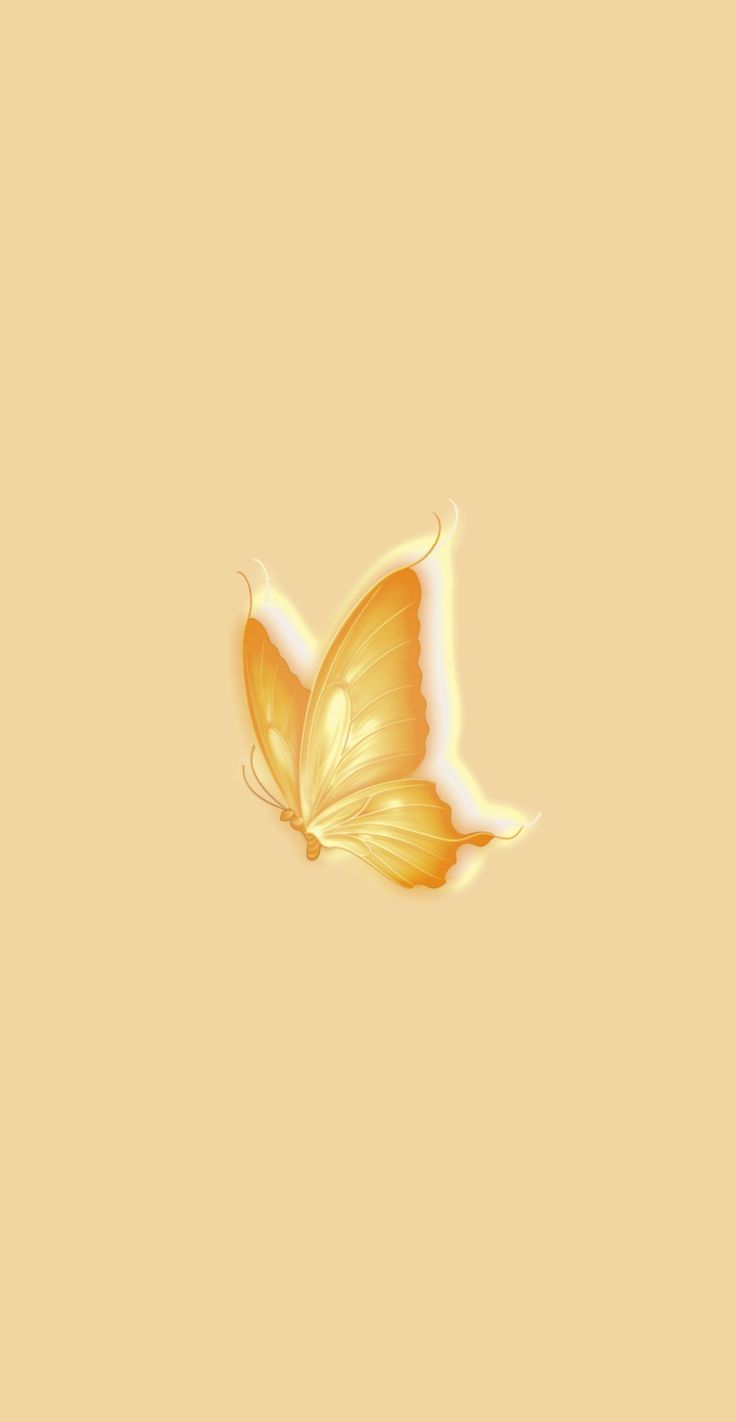 a yellow butterfly flying through the air on top of a beige background with white wings