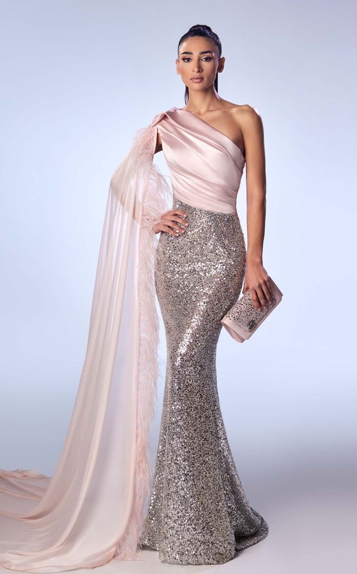 Reverie Couture FW47 Blush/Silver Pink Satin Gown, Hot Couture, Sequin Mermaid Dress, Oscar Gowns, Oscar Night, Couture Evening Dress, Evening Style, Dresses Design, Wedding 2025