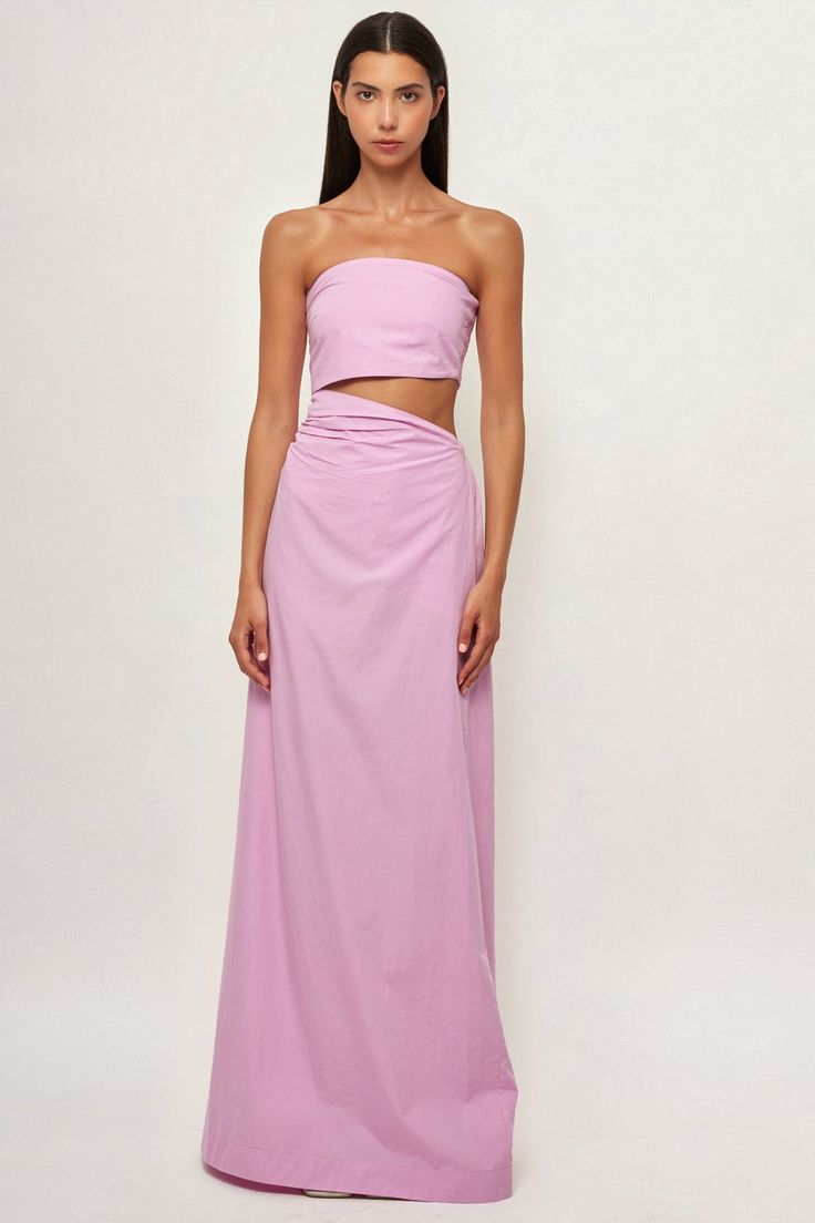 Asymmetric Maxi Spring Chic Maxi Dress With Cut-out Waist, Spring Maxi Dress With Cut-out Waist, Summer Lavender Fitted Maxi Dress, Spring Fitted Maxi Dress With Cut-out Waist, Spring Maxi Dress With Cut-out Waist And Fitted Style, Fitted Lavender Maxi Dress For Summer, Fitted Mauve Maxi Dress, Chic Fitted Mauve Maxi Dress, Fitted Purple Cotton Maxi Dress