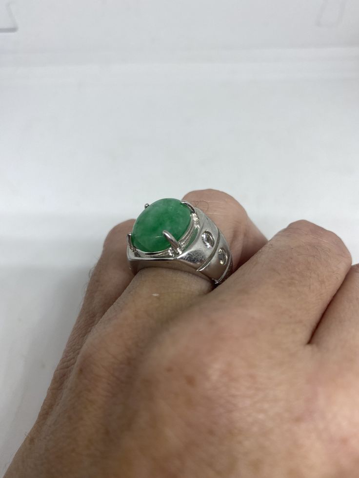 Vintage Lucky Green Nephrite Jade ring Large green nephrite jade Ornate German Silver Vintage ring, does not tarnish, NOT sterling Sizes 7 My jeweler can custom re size for a $10-$20 fee All rings are shipped free in the US in a nice gift box. Check out our over a THOUSAND great reviews Engraving is $4 per letter and is not always perfect depending on the piece. It can take a few days if the jeweler is busy. This is payable to Paypal Judithsltd@gmail.com Green Ring With Large Stone, Green Signet Ring With Oval Cabochon Gemstone, Green Oval Cabochon Gemstone Signet Ring, Green Oval Cabochon Signet Ring, Green Oval Cabochon Signet Ring As Gift, Green Rings With Large Oval Cabochon Stone, Green Oval Cabochon Ring With Large Stone, Classic Round Chrysoprase Rings, Green Polished Turquoise Ring