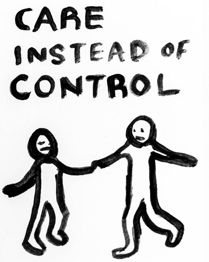 a drawing of two people holding hands with the words care instead of control