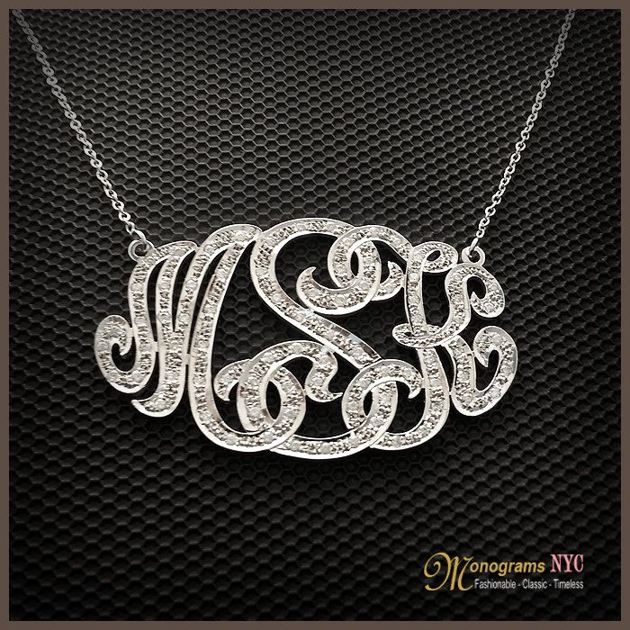 14kt. Gold Diamond Monogram Necklace, Handcrafted letter Necklace, Diamond Initial Necklace, Diamond Letter Necklace by MonogramsNYC on Etsy Luxury Hallmarked Silver Custom Necklace, Luxury Silver Custom Necklace For Anniversary, Classic Personalized White Gold Diamond Necklace, Personalized Sterling Silver Diamond Necklace With Initial Pendant, Elegant Silver Initials Jewelry, Personalized Silver Nameplate Diamond Necklace, Personalized Elegant Sterling Silver Diamond Necklace, Personalized Sterling Silver Diamond Initial Pendant Necklace, Elegant Personalized Sterling Silver Diamond Necklace