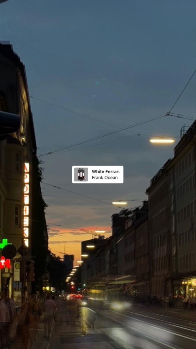 Sunset in Munich, Germany; Instagram story idea with music sticker Night Walk Ig Story, Night Stroll Caption, Night Walk Captions, Instagram Story Idea, White Ferrari, Instagram Collage, Night Walk, Studying Life, Edit Music