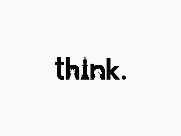 the word think is written in black and white with a silhouette of a chess piece